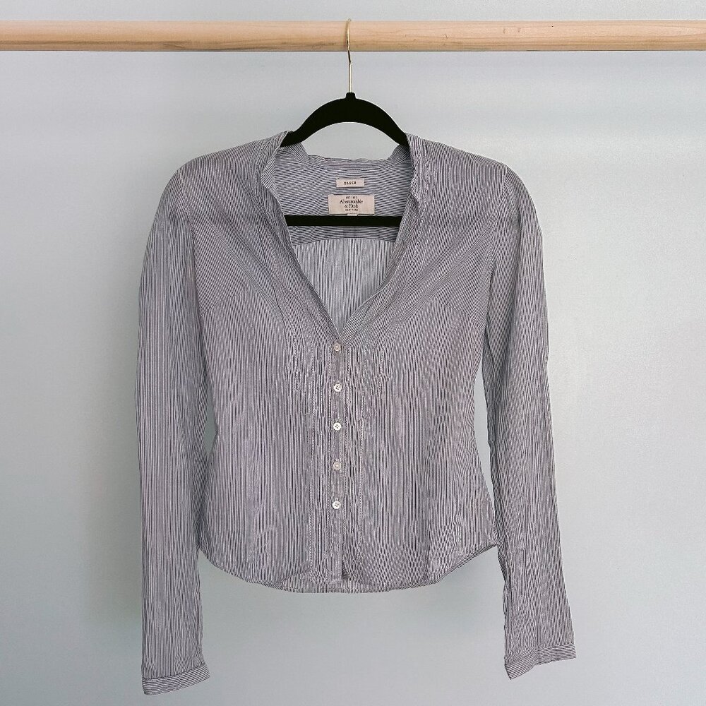 Abercrombie & Fitch Blue and White Striped Sheer Button Down Blouse XS